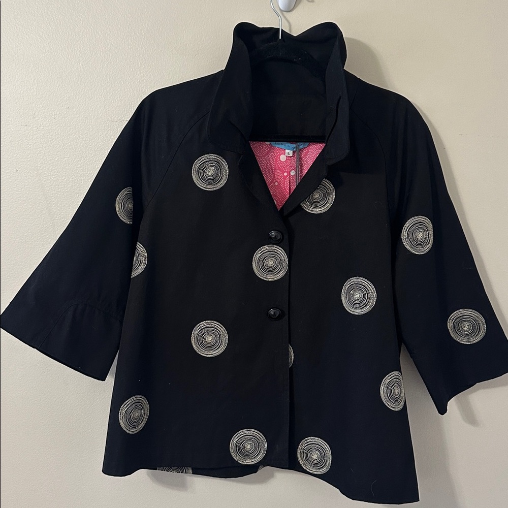 Johnny Was  Women’s Black Embroidered 3/4 Sleeve Blazer Jacket Sz Large - Picture 5 of 11